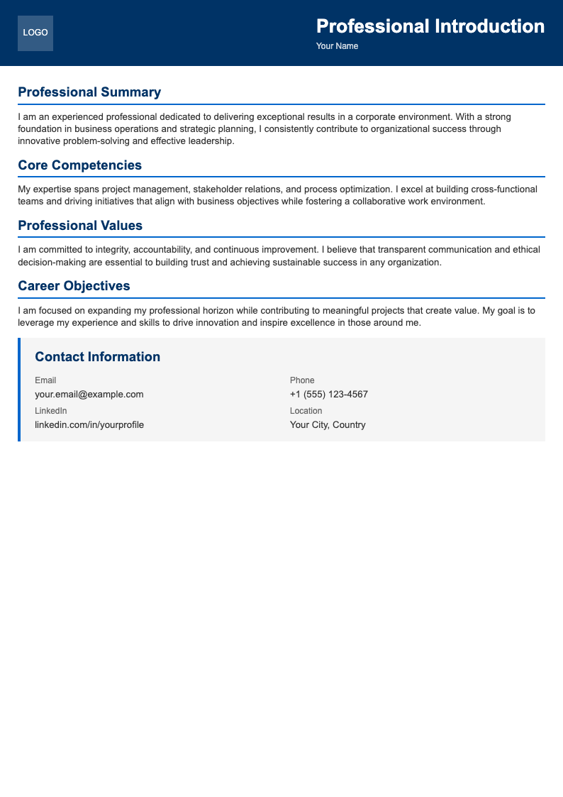 Clean corporate self introduction